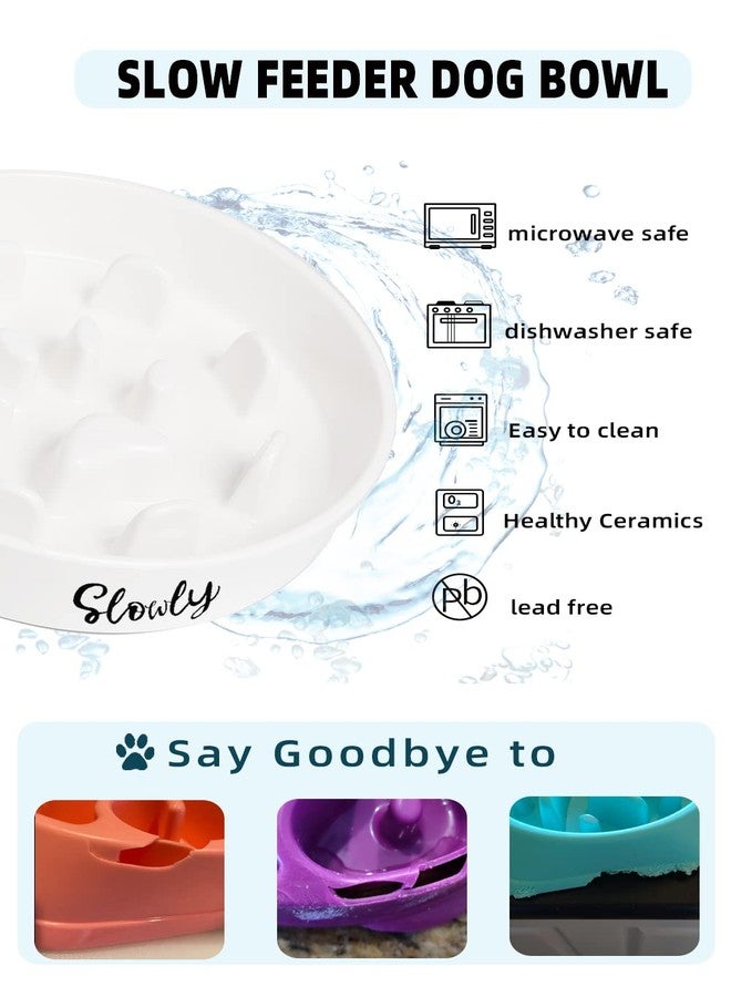 هاو توب أوعية طعام للكلاب مصممة لإبطاء تناول الطعام، وعاء سيراميك ريفي ممتع لإبطاء تناول الطعام للكلاب متوسطة الحجم، أبيض - Image 5